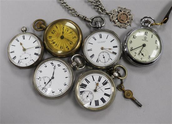 A small collection of silver and other pocket watches.